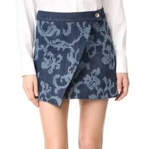 Rag & Bone Floral Textured Denim Wrap Mini Skirt 6 Coquette Fall Cottagecore